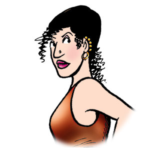 Candace is a young white woman with long, curly dark hair.