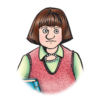 Moira is a middle-aged white woman with short hair.