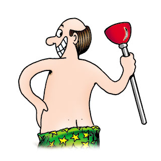 Ned Tanner is a balding plastic man wearing boxer shorts and holding a plunger.